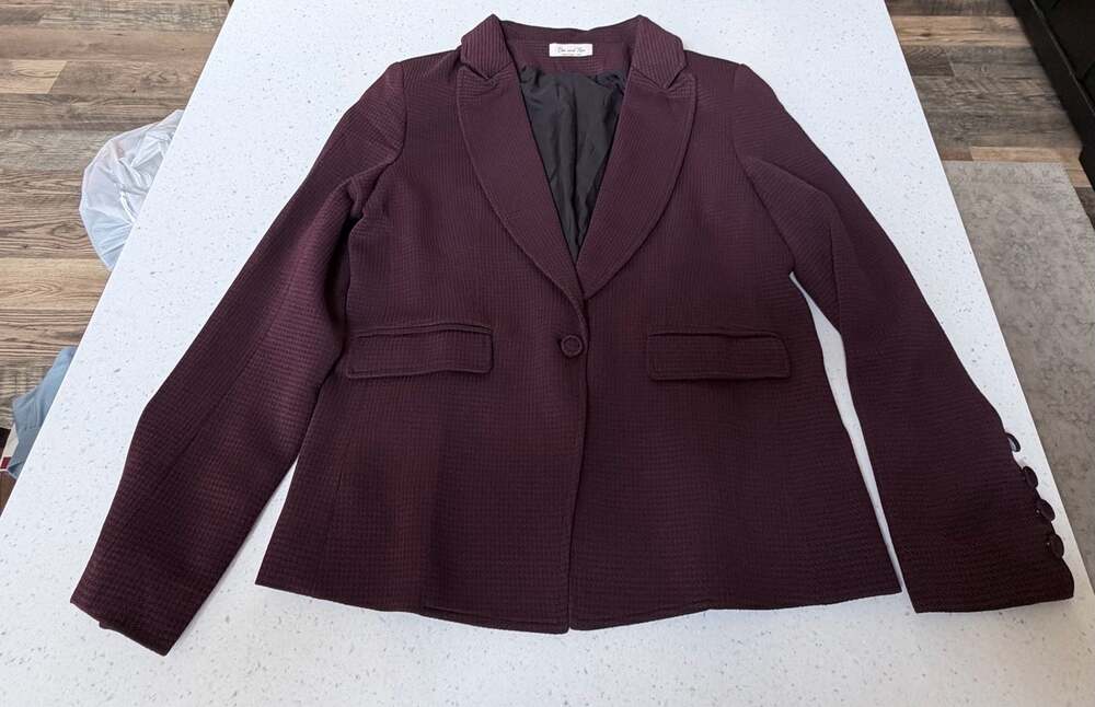 Doe and Rae Single Button Textured Blazer in Plum